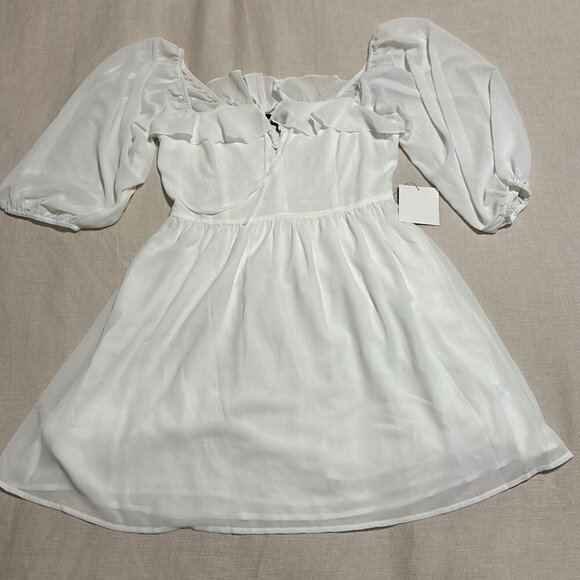 White Off-Shoulder Chiffon Dress with Ruffle Detail - Size M, New with Tags - Picture 6 of 8